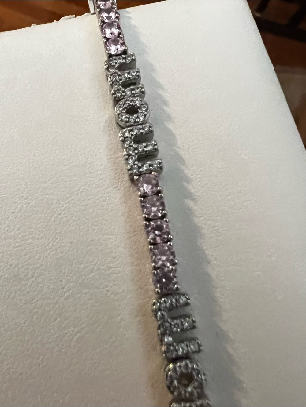 Silver Pink Crystal Tennis Bracelet.With MOM.